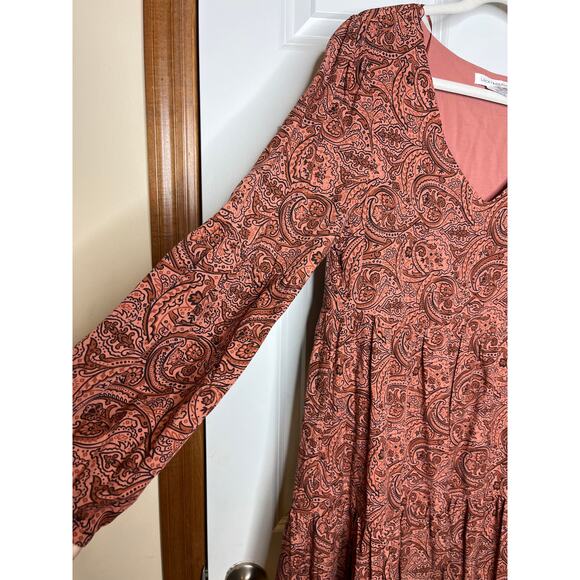Lucky Brand Burgundy V Neck Paisley Print Swing Dress Small - Picture 3 of 7